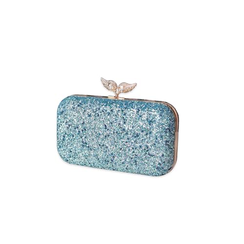 CORIOS Damen Perlen Clutch Tasche Luxus Pailletten Abendtasche Hochzeit Brautbörse Strass Portemonnaie Tasche Elegante Handtasche Kette Schultertasche Abendparty Geldbörse Umhängetasche Blau von CORIOS