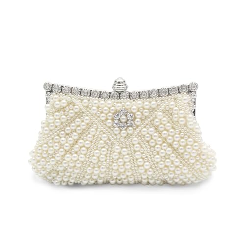 CORIOS Damen Perlen Clutch Tasche Luxus Strass Abendtasche Hochzeit Brautbörse Diamant Portemonnaie Tasche Elegante Handtasche Kette Schultertasche Geldbörse Abendparty Umhängetasch Beige von CORIOS