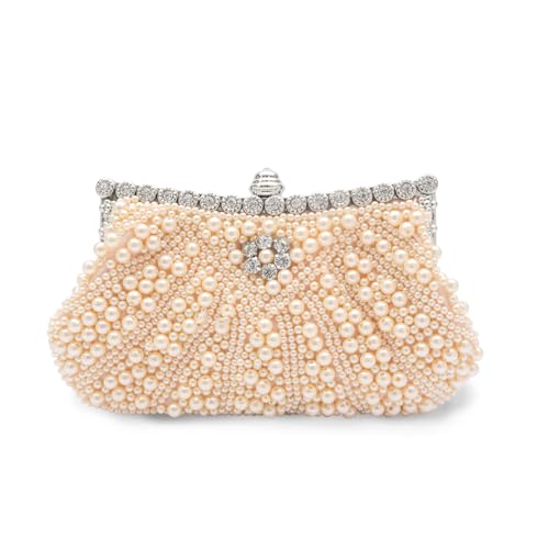 CORIOS Damen Perlen Clutch Tasche Luxus Strass Abendtasche Hochzeit Brautbörse Diamant Portemonnaie Tasche Elegante Handtasche Kette Schultertasche Geldbörse Abendparty Umhängetasch Champagner von CORIOS