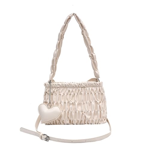 CORIOS Damen Plissiert Handtasche PU-Leder Schultertasche Wasserdicht Umhängetaschen Mittel Tragetasche Weich Messenger-Tasche Elegant Henkeltaschen Retro Henkeltasche Tote Beutel Beige von CORIOS
