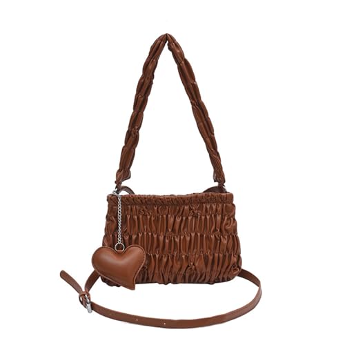 CORIOS Damen Plissiert Handtasche PU-Leder Schultertasche Wasserdicht Umhängetaschen Mittel Tragetasche Weich Messenger-Tasche Elegant Henkeltaschen Retro Henkeltasche Tote Beutel Braun von CORIOS