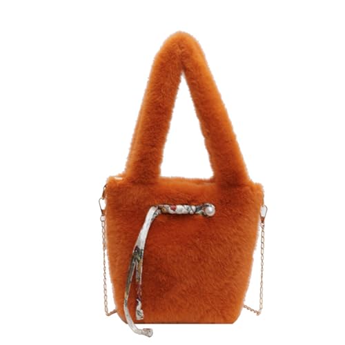 CORIOS Damen Plüsch Handtasche Niedlich Flauschige Schultertasche Flauschige Tasche Klein Henkeltaschen Einkaufstaschen Elegant Umhängetasche Tragetasche Mode Tote Beutel Eimer Taschen Orange von CORIOS