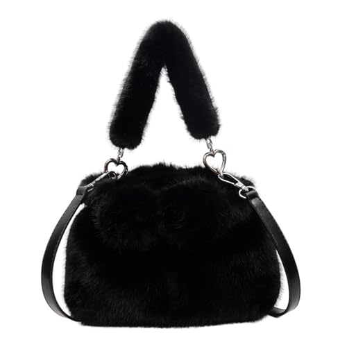 CORIOS Damen Plüsch Schultertasche Niedlich Flauschige Handtasche Flauschige Tasche Klein Henkeltaschen Einkaufstaschen Leichte Tragetasche Umhängetasche Mode Reisen Büro Tote Beutel Schwarz von CORIOS