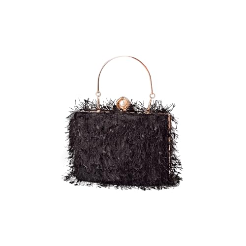 CORIOS Damen Quaste Clutch Tasche Luxus Strass Abendtasche Perlen Portemonnaie Tasche Hochzeit Brautbörse Elegante Handtasche Kette Schultertasche Umhängetasche Schwarz von CORIOS