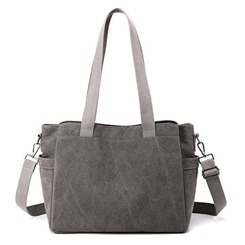 CORIOS Damen Schultertasche Canvas Handtasche Casual Tragetasche Große Kapazität Umhängetasche Multifunktionale Henkeltaschen Tote Beutel für Schule Arbeit Shopper Reise Grau von CORIOS