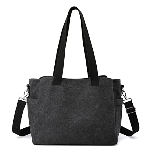 CORIOS Damen Schultertasche Canvas Handtasche Casual Tragetasche Große Kapazität Umhängetasche Multifunktionale Henkeltaschen Tote Beutel für Schule Arbeit Shopper Reise Schwarz von CORIOS