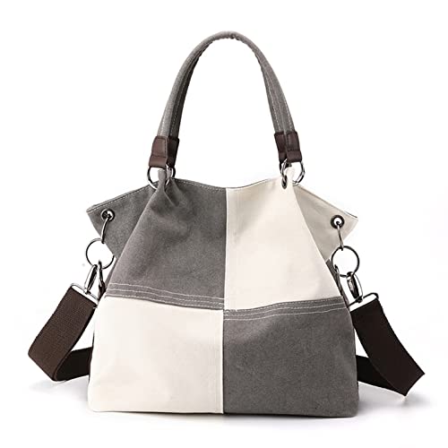 CORIOS Damen Schultertasche Canvas Handtasche Große Kapazität Umhängetasche Casual Tragetasche Multifunktionale Tote Beutel Henkeltaschen für Schule Arbeit Reise Shopper Grau von CORIOS