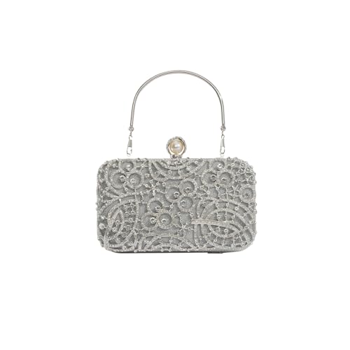 CORIOS Damen Strass Abendtasche Pailletten Clutch Glitter Kristall Handtasche Klein Tasche Elegant Diamant Schultertasche Glänzend Umhängetasche Silber von CORIOS