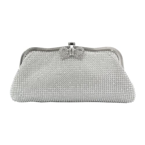 CORIOS Damen Strass Abendtasche Strasssteine Clutch Tasche Bling Diamant Handtasche Elegante Schultertasche für Frauen Klein Tasche Abschlussball Hochzeit Bankett-Party Kette Umhängetasche Silber von CORIOS
