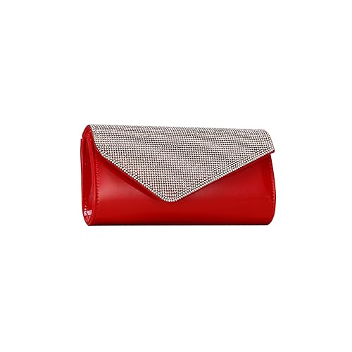 CORIOS Damen Strass Clutch Tasche Envelope Abendtasche Shiny Diamant Handtasche Hochzeit Brautbörse Klein Tasche Elegante Umhängetasche Kette Schultertasche Rot von CORIOS