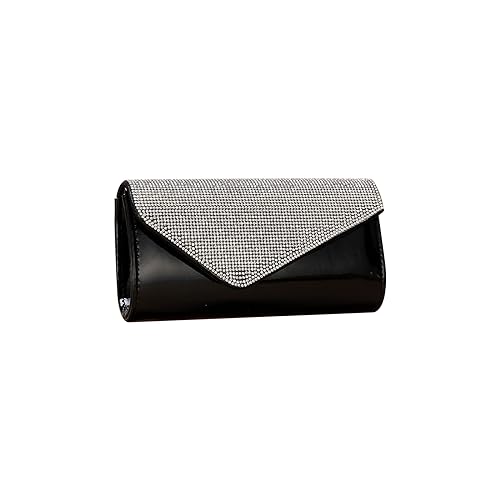 CORIOS Damen Strass Clutch Tasche Envelope Abendtasche Shiny Diamant Handtasche Hochzeit Brautbörse Klein Tasche Elegante Umhängetasche Kette Schultertasche Schwarz von CORIOS