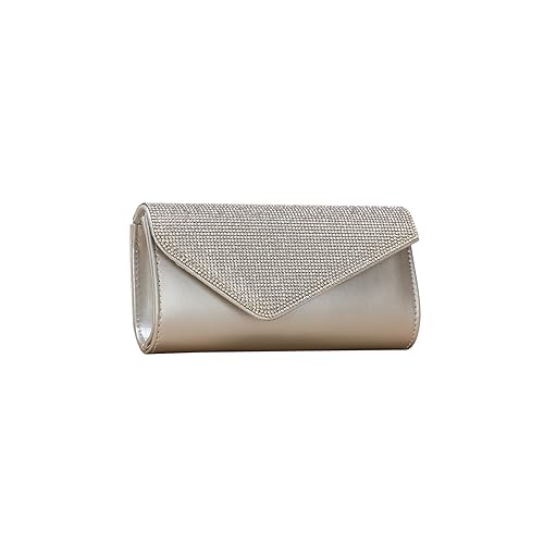 CORIOS Damen Strass Clutch Tasche Envelope Abendtasche Shiny Diamant Handtasche Hochzeit Brautbörse Klein Tasche Elegante Umhängetasche Kette Schultertasche Silber von CORIOS