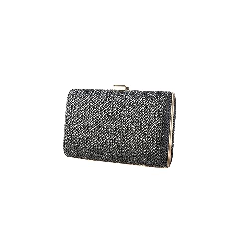 CORIOS Damen Strohtasche Abendtasch Frauen Gewebte Tasche Hochzeit Brautbörse Elegante Clutch Tasche Klein Tasche Formale Handtasche Schultertasche Luxuriös Umhängetasche für Bankett-Party Schwarz von CORIOS