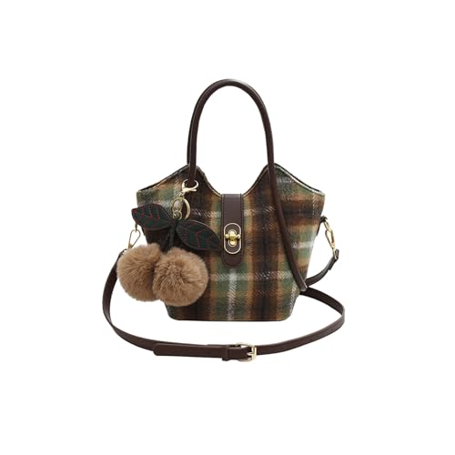 CORIOS Damen Tweed Handtasche Tartan Schultertasche Mittleres Fassungsvermögen Einkaufstaschen Elegant Umhängetasche Retro Tragetasche Tote Beutel Büro Reisen Alltag Henkeltaschen Grün von CORIOS