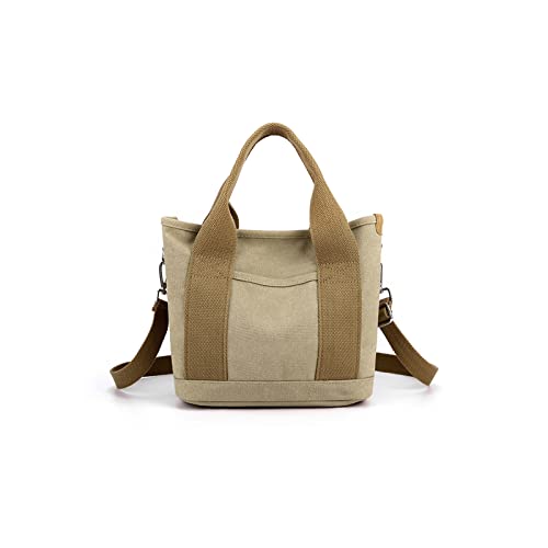 CORIOS Damen Umhängetasche Canvas Handtasche Schultertasche Kleine Kapazität Henkeltaschen Casual Tragetasche Multifunktionale Tote Beutel für Schule Shopper Arbeit Reise Khaki von CORIOS