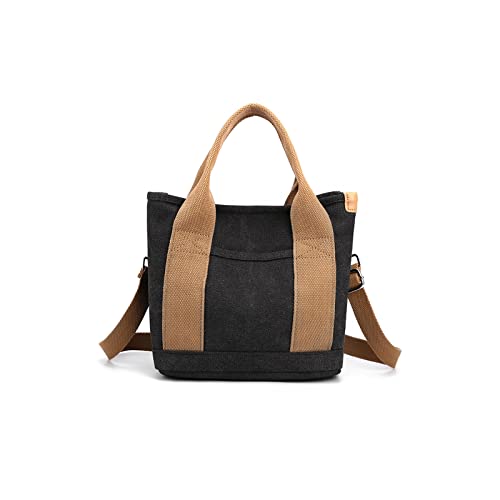 CORIOS Damen Umhängetasche Canvas Handtasche Schultertasche Kleine Kapazität Henkeltaschen Casual Tragetasche Multifunktionale Tote Beutel für Schule Shopper Arbeit Reise Schwarz von CORIOS