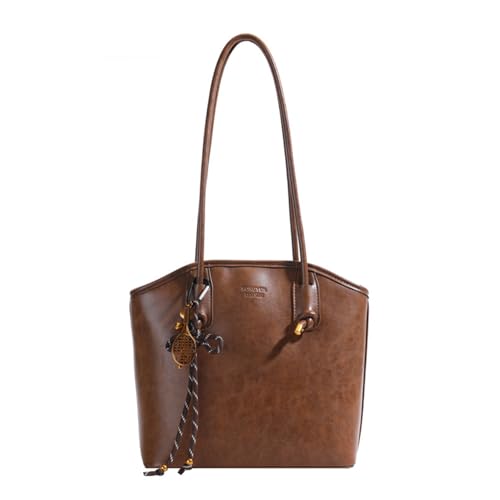 CORIOS Elegante Damen PU Ledertasche Business Aktentasche Handtasche mit Tennisschläger Schlüsselanhänger Große Schultertasche für Büro Arbeit Reise Braun von CORIOS
