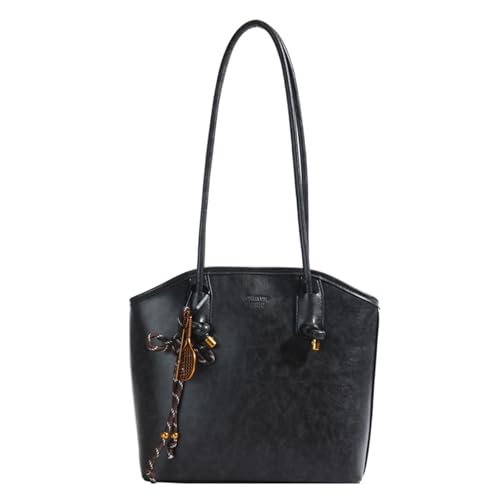 CORIOS Elegante Damen PU Ledertasche Business Aktentasche Handtasche mit Tennisschläger Schlüsselanhänger Große Schultertasche für Büro Arbeit Reise Schwarz von CORIOS