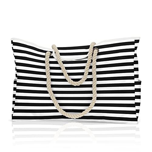 CORIOS Extra Große Strandtasche XXL Familie Shopper Schultertasche Beach Bag Handtasche Sommertaschen Damen für Strand Pool Fitnessstudio Reisen Schwarze und Weiße Streifen von CORIOS