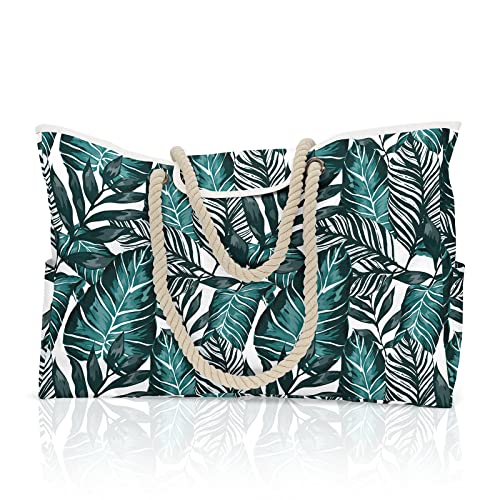 CORIOS Extra Große Strandtasche XXL Familie Shopper Schultertasche Beach Bag mit Anti-Diebstahl-Magnetschnalle Handtasche Sommertaschen Damen für Strand Pool Fitnessstudio Reisen Bananenblatt von CORIOS