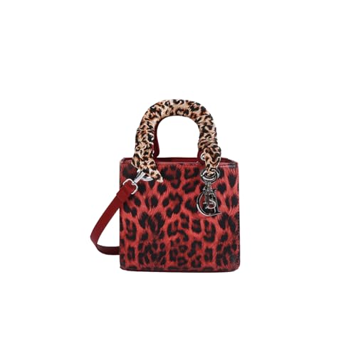 CORIOS Handtasche mit Leopardenmuster Damen PU-Leder Schultertasche Wasserdicht Umhängetaschen Mode Messenger-Tasche Henkeltasche Elegant Tote Beutel Tragetasche Henkeltaschen Rot S von CORIOS