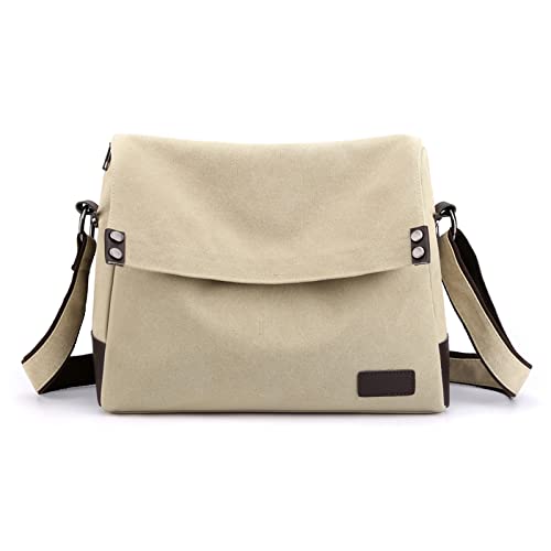 CORIOS Herren Umhängetaschen Canvas Schultertasche Laptoptasche für 13.3 Zoll Notebook Lehrertasche Groß Kuriertasche Schulterhandtasche für Schule Freizeit Reise Business Khaki von CORIOS