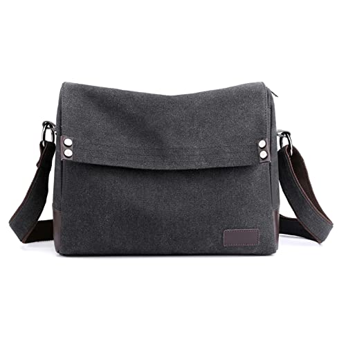 CORIOS Herren Umhängetaschen Canvas Schultertasche Laptoptasche für 13.3 Zoll Notebook Lehrertasche Groß Kuriertasche Schulterhandtasche für Schule Freizeit Reise Business Schwarz von CORIOS