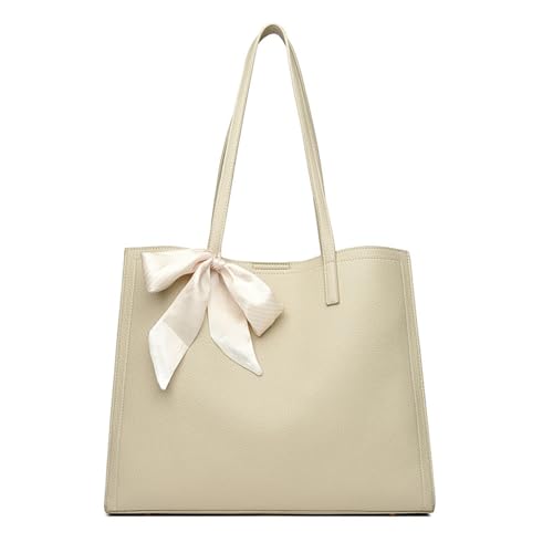 CORIOS Laptoptasche Damen Aktentasche PU Leder Handtasche Wasserdicht Schultertasche Große Shopper Tasche Arbeitstasche Elegant Henkeltaschen Tragetasche für Business Lehrertasche Büro Beige von CORIOS