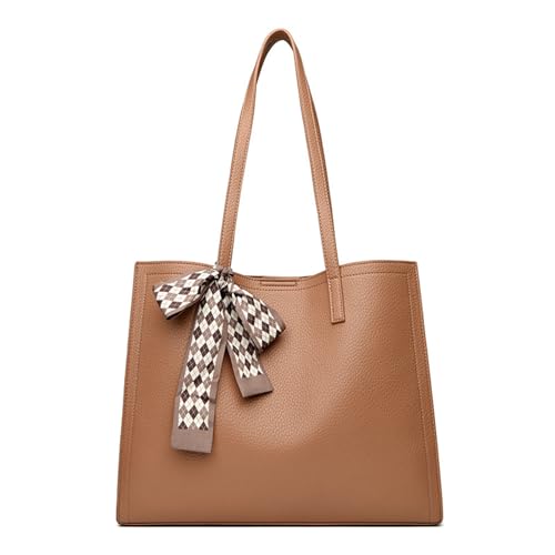 CORIOS Laptoptasche Damen Aktentasche PU Leder Handtasche Wasserdicht Schultertasche Große Shopper Tasche Arbeitstasche Elegant Henkeltaschen Tragetasche für Business Lehrertasche Büro Biskuit von CORIOS