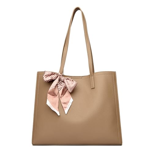 CORIOS Laptoptasche Damen Aktentasche PU Leder Handtasche Wasserdicht Schultertasche Große Shopper Tasche Arbeitstasche Elegant Henkeltaschen Tragetasche für Business Lehrertasche Büro Mandel von CORIOS