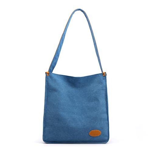 CORIOS Mode Damen Umhängetasche Canvas Schultertasche Henkeltasche Casual Tragetasche Multifunktionale Henkeltaschen Tote Beutel für Schule Arbeit Reise Shopper Blau von CORIOS