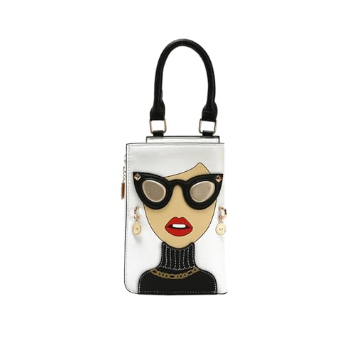 CORIOS Neuartiges 3D-Damengesicht Umhängetasche Damen Elegant Schultertasche PU Leder Handtasche Klein Henkeltasche Tragetasche Retro Tote Beutel Geldbörse Brieftasche Portemonnaie Geldbeutel Weiß von CORIOS