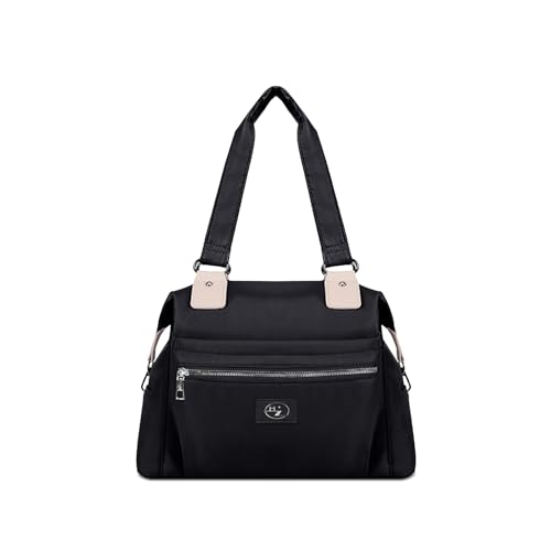 CORIOS Nylon Handtasche Damen Wasserdicht Schultertasche Große Kapazität Tragetasche Casual Tote Beutel Multifunktionale Henkeltasche für Arbeit Einkaufen Reise Alltag Schwarz von CORIOS
