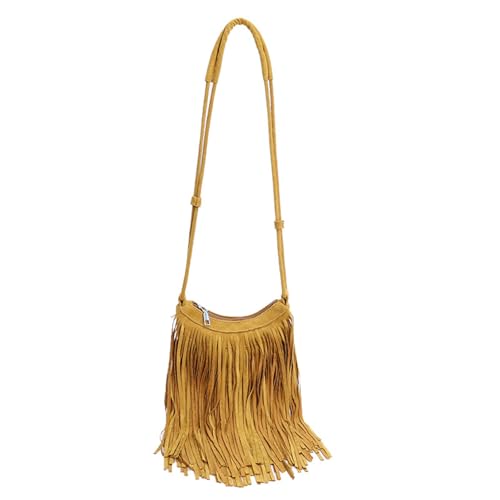 CORIOS PU Leder Schultertasche Damen Bohemian Umhängetasche Boho Style Handtasche aus Fransen mit Adjustierbarem Gurt Gelb von CORIOS