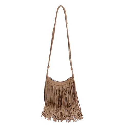 CORIOS PU Leder Schultertasche Damen Bohemian Umhängetasche Boho Style Handtasche aus Fransen mit Adjustierbarem Gurt Khaki von CORIOS