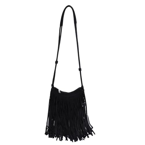 CORIOS PU Leder Schultertasche Damen Bohemian Umhängetasche Boho Style Handtasche aus Fransen mit Adjustierbarem Gurt Schwarz von CORIOS