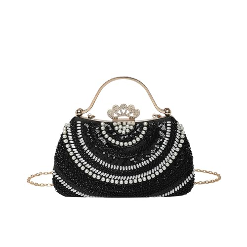 CORIOS Perlen Abendtasche Damen Luxus Pailletten Clutch Tasche Diamant Portemonnaie Tasche Hochzeit Brautbörse Kette Schultertasche Elegante Handtasche Abendparty Geldbörse Umhängetasche Schwarz von CORIOS