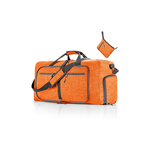 CORIOS Reisetaschen Duffle Bag für Herren/Damen 85L Faltbare Sporttasche Fitnesstasche Schwimmtasche Handgepäck mit Schuhfach Kabinenreisetasche Weekender Übernachtung Tasche Trainingstasche Orange von CORIOS