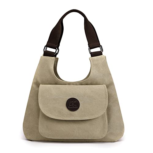 CORIOS Retro Damen Achseltasche Canvas Henkeltaschen Schultertasche Casual Handtasche Tragetasche Multifunktionale Henkeltasche Unterarmtasche für Arbeit Schule Shopper Reise Alltag Khaki von CORIOS