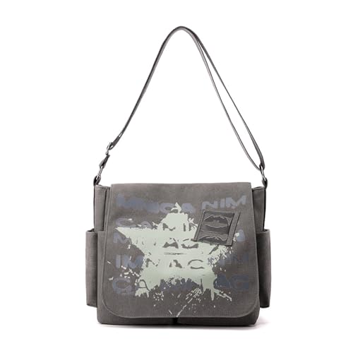 CORIOS Retro Stern Schultertasche Herren Umhängetaschen Canvas Henkeltaschen Casual Bürotaschen Groß Kuriertasche Handtasche für Reise Hochschule Arbeit Outdoor Grau von CORIOS