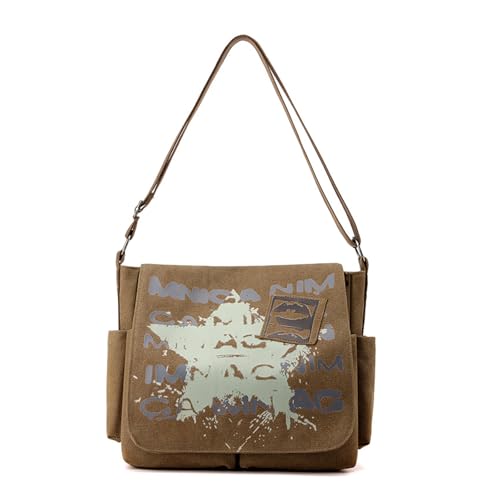 CORIOS Retro Stern Schultertasche Herren Umhängetaschen Canvas Henkeltaschen Casual Bürotaschen Groß Kuriertasche Handtasche für Reise Hochschule Arbeit Outdoor Kaffee von CORIOS