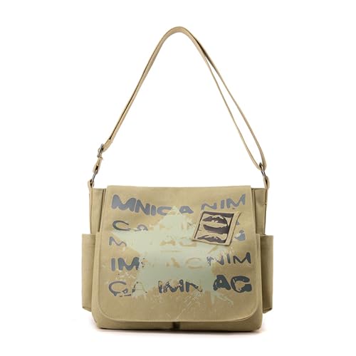 CORIOS Retro Stern Schultertasche Herren Umhängetaschen Canvas Henkeltaschen Casual Bürotaschen Groß Kuriertasche Handtasche für Reise Hochschule Arbeit Outdoor Khaki von CORIOS