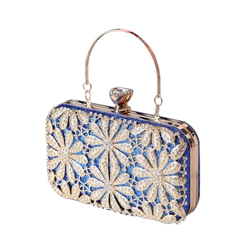 CORIOS Strass Blume Clutch Damen Diamant Abendtasche Glitter Kristall Handtasche Elegant Schultertasche Klein Tasche Glänzend Umhängetasche für Geburtstag Cocktailparty Tanzparty Abendparty Blau von CORIOS