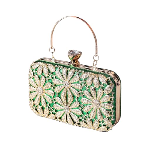CORIOS Strass Blume Clutch Damen Diamant Abendtasche Glitter Kristall Handtasche Elegant Schultertasche Klein Tasche Glänzend Umhängetasche für Geburtstag Cocktailparty Tanzparty Abendparty Grün von CORIOS