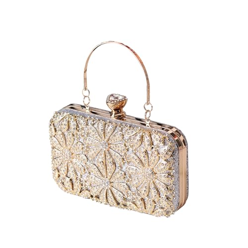 CORIOS Strass Blume Clutch Damen Diamant Abendtasche Glitter Kristall Handtasche Elegant Schultertasche Klein Tasche Glänzend Umhängetasche für Geburtstag Cocktailparty Tanzparty Abendparty Silber von CORIOS