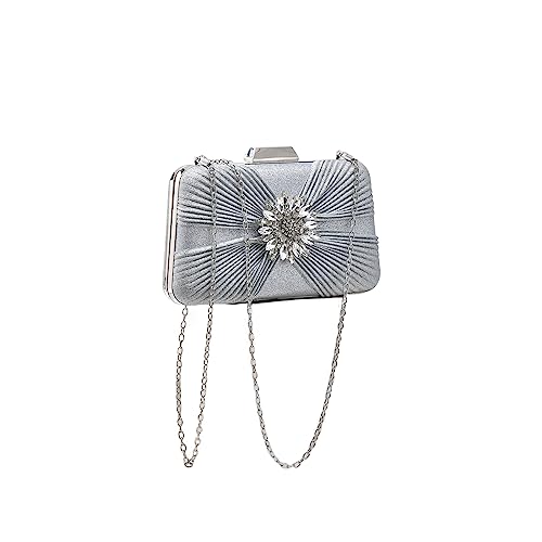 CORIOS Strass Clutch Bag Damen Abendtasche Klein Tasche Shiny Diamant Handtasche Luxuriös Kette Schultertasche Elegante Hochzeit Abschlussball Bankett-Party Umhängetasche Silber von CORIOS