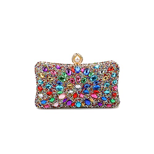 CORIOS Strass Clutch für Damen Shiny Abendtasche Diamant Clutch Tasche Kette Schultertasche Elegante Umhängetasche Klein Tasche für Hochzeit Bankett-Party Abschlussball Gold-Mehrfarbig von CORIOS