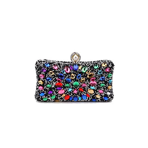 CORIOS Strass Clutch für Damen Shiny Abendtasche Diamant Clutch Tasche Kette Schultertasche Elegante Umhängetasche Klein Tasche für Hochzeit Bankett-Party Abschlussball Schwarz-Mehrfarbig von CORIOS