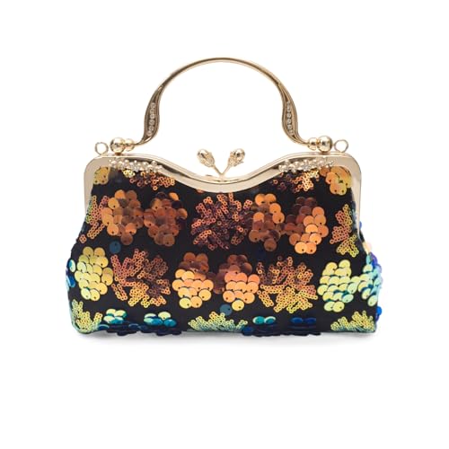 CORIOS Vintage 1920s Pailletten Abendtasche Damen Samt Clutch Tasche Elegante Diamant Schultertasche Hochzeit Brautbörse Handtasche Strass Portemonnaie Tasche Kette Umhängetasche Schwarz Gefärbt A von CORIOS