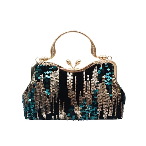CORIOS Vintage 1920s Pailletten Abendtasche Damen Samt Clutch Tasche Hochzeit Brautbörse Handtasche Elegante Diamant Schultertasche Glänzend Strass Portemonnaie Tasche Kette Umhängetasche Grün von CORIOS